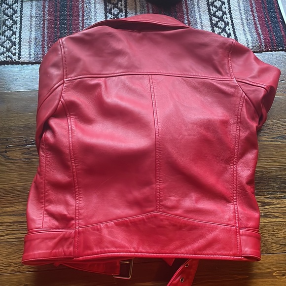 Nasty Gal Red Leather Moto Jacket Genuine Leather - Picture 6 of 11
